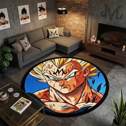 Dragon Ball Z Majin Vegeta Super Saiyan Round Area Rug Anime Cartoon Floor Carpet for Bedroom Living Room Home Decor Gift Fans