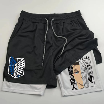 Attack on Titan Anime Collaboration Printing 2-in-1 Sports Shorts Summer New Men's and Women's Fitness Running Leggings Shorts