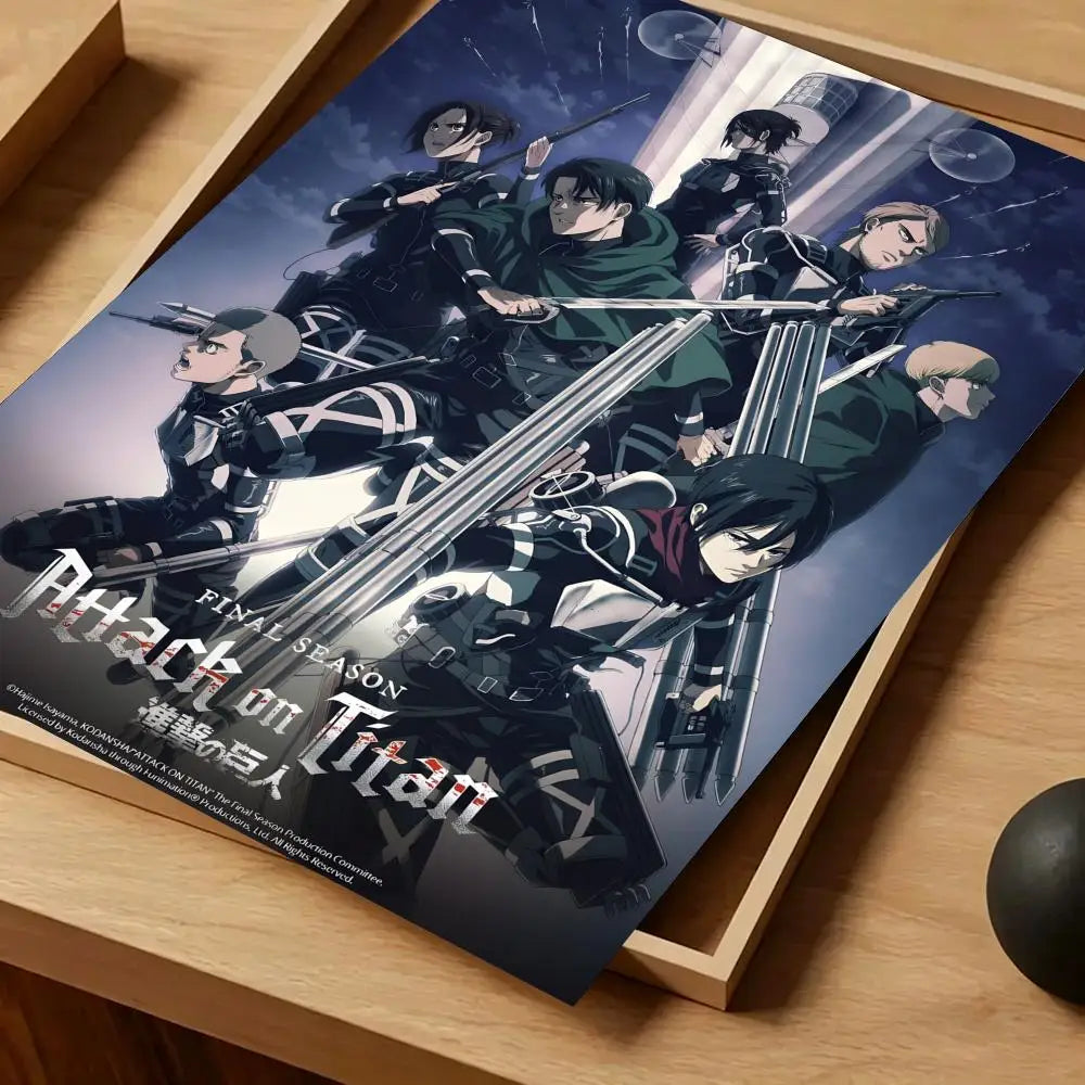 Anime Attack on Titan Poster Self-adhesive Art Waterproof Paper Sticker Coffee House Bar Room Wall Decor