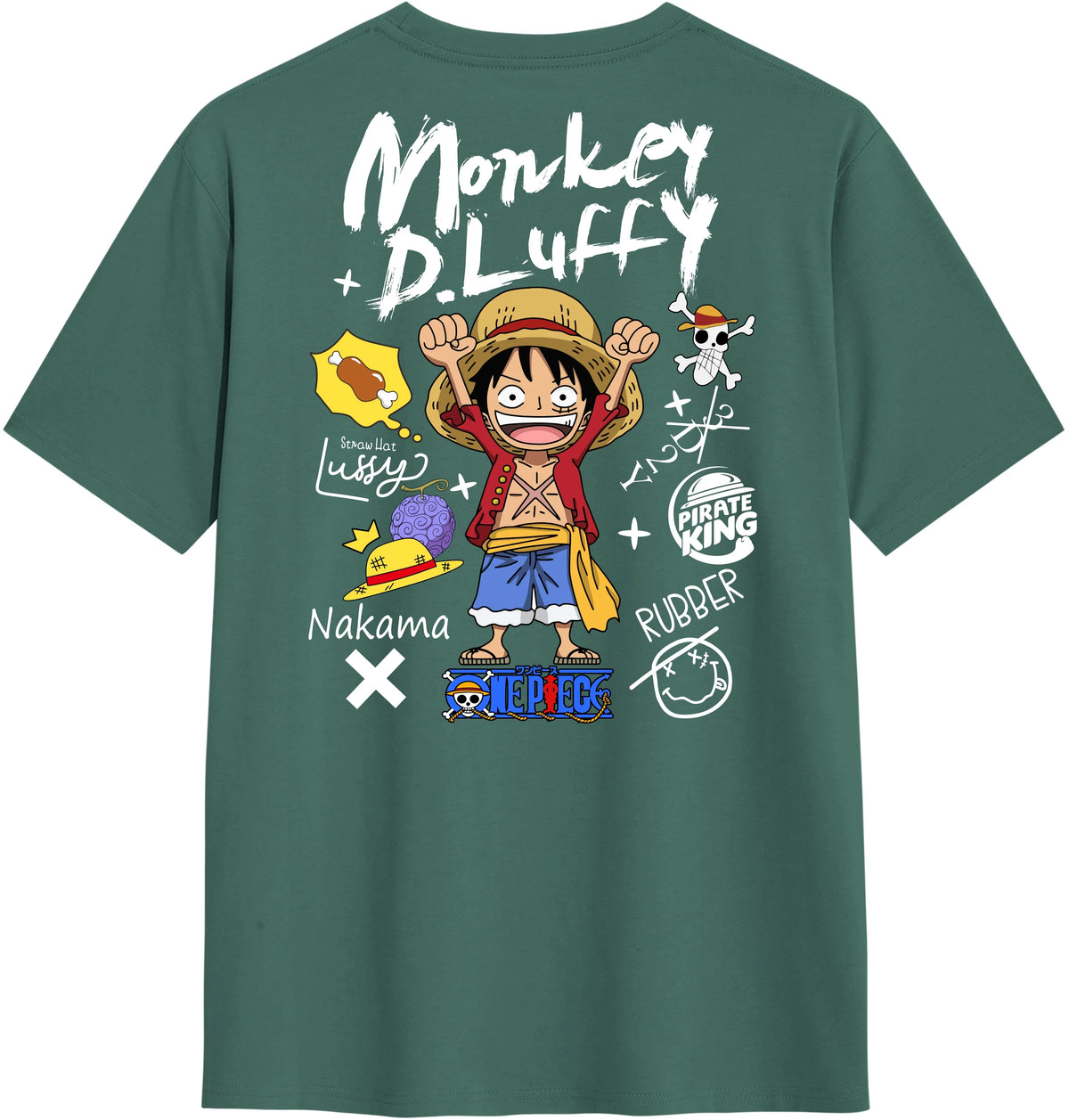 Summer 2026 One Piece Munchie D. Luffy "Hand-painted Graffiti Style" Trend Theme 100% Cotton Print T-shirt Adult Parent Top
