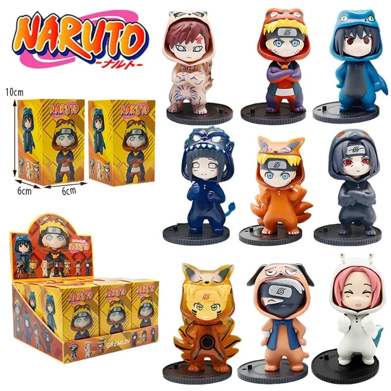 9pcs Naruto surprise box cartoon decoration model Sasuke Uchiha cherry blossom Cosplay action figure decorations and gifts.