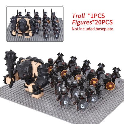 Giant Troll Monster 20Pcs Armored Orc Infantry Figures Medieval Army Building Bricks, Removable Shield Scene Collectible Toy﻿﻿