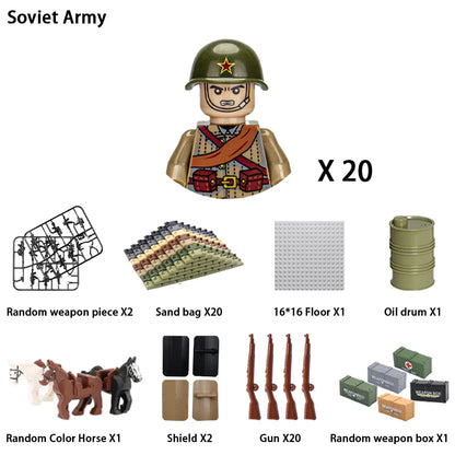 24pcs/batch WW2 Military Character WW2 Army Building Blocks Military Soldier Character Building Blocks Kids Holiday Gift Toys