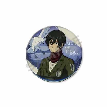 Attack on Titan Lapel Pins Creative Round Brooch Eren Yeager Levi Mikasa Cartoon Badge Pin Hat Clothes Accessories Jewelry Gift