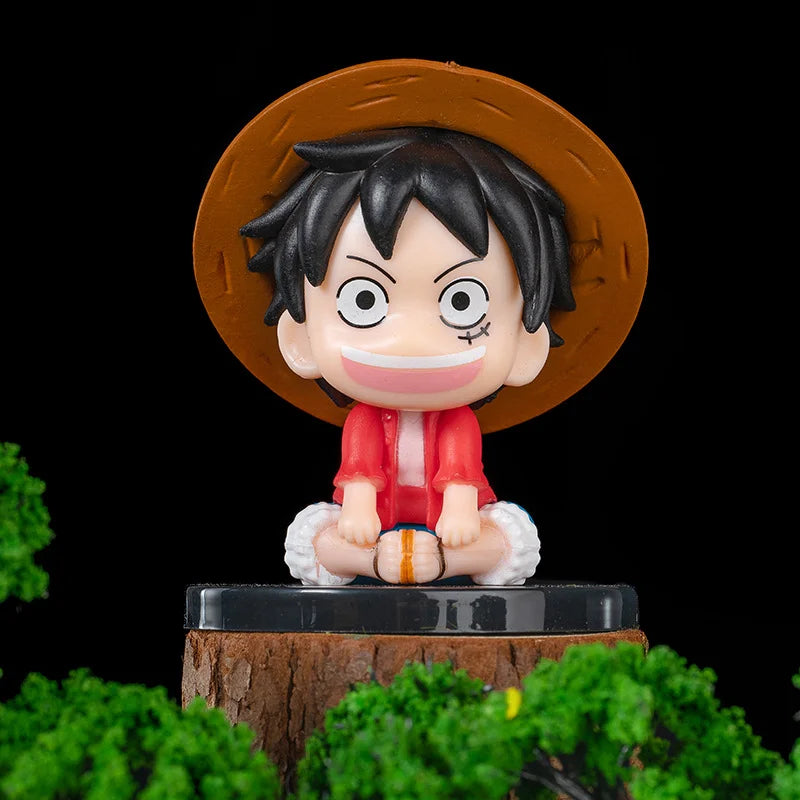 Anime One Piece Figurine Mini Sitting Posture Solon Wearing Hat Luffy Figurine PVC Model Desktop Ornament Anime Peripheral Toys