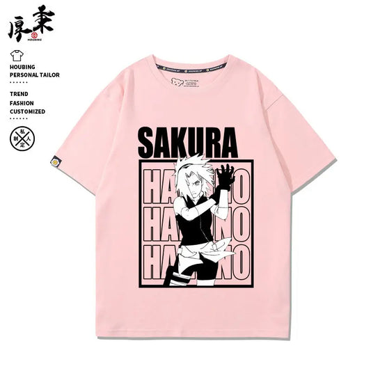 Summer Japanese Anime Children's T-shirt Naruto Sasuke Sakura Peripheral Pure Cotton Printed Parent-child Casual T-shirt